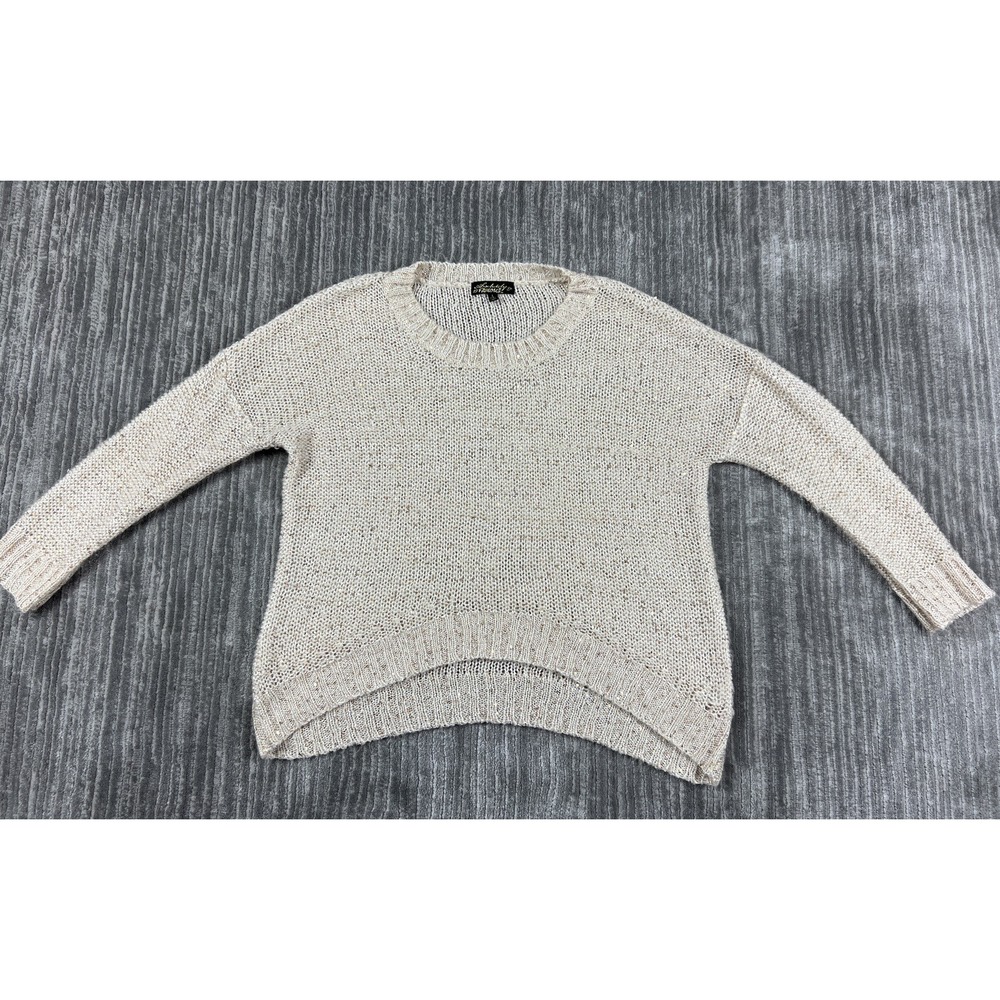 Absolutely Famous Sweater Womens L Beige Sequin High-Low Crew Neck Relaxed Knit